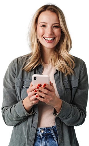 Smiling woman holding phone